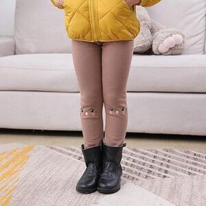 IRELIA Girls XXXS Cotton Fleece Lined Leggings Pants Brown Size 2 - 3 Cat Face